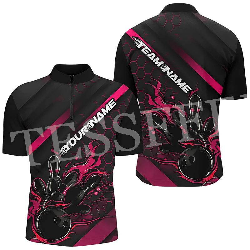 Short Sleeve Bowling Shirt Retro - Polo Manches Courtes avec Nom Personnalisé,