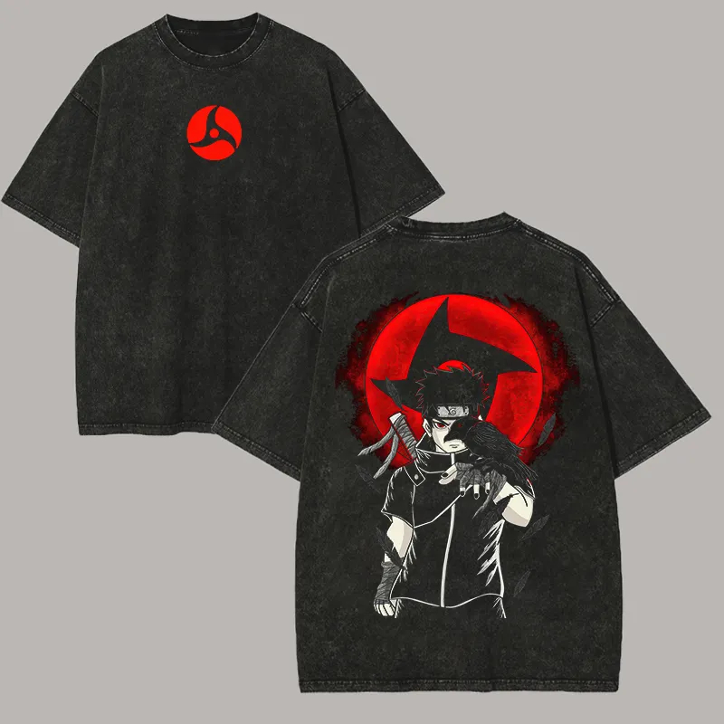 Acid Wash Vintage Graphic T Shirt - T-shirt Naruto Shisui Uchiha, motif Mangekyo