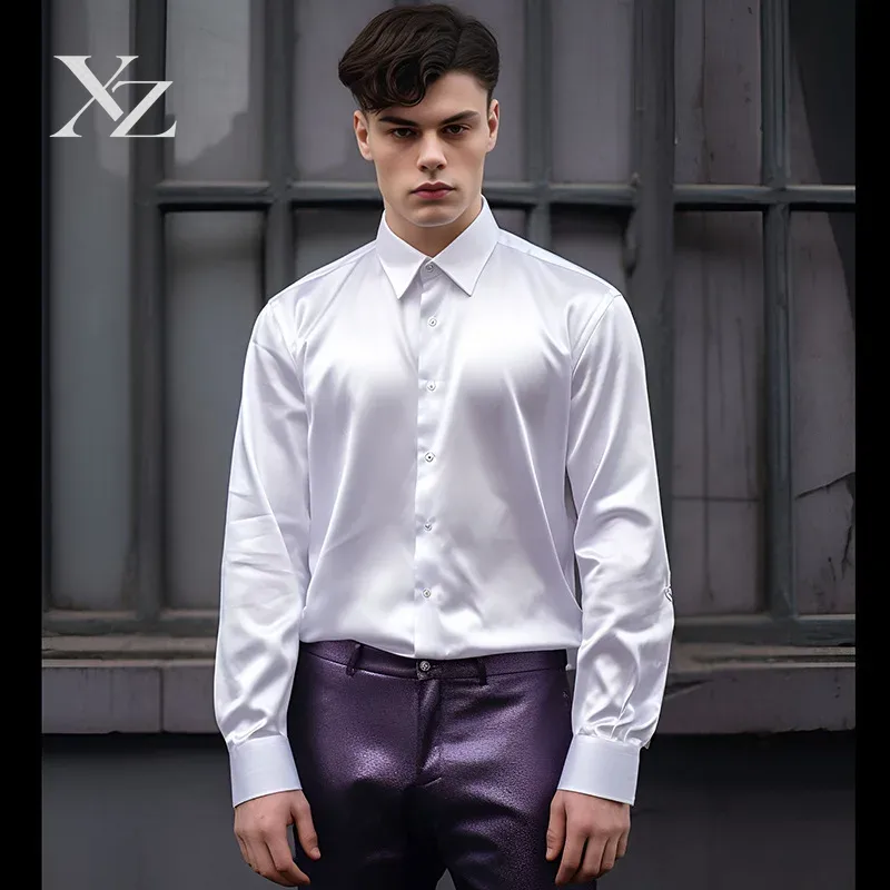 Mens Satin Silk Dress Shirt - Chemise habillée pour homme en satin