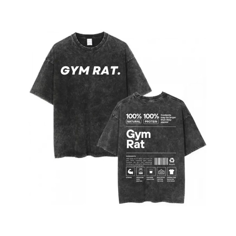 Acid Wash Vintage Graphic T Shirt - T-shirt vintage Gym Rat, coupe ample,