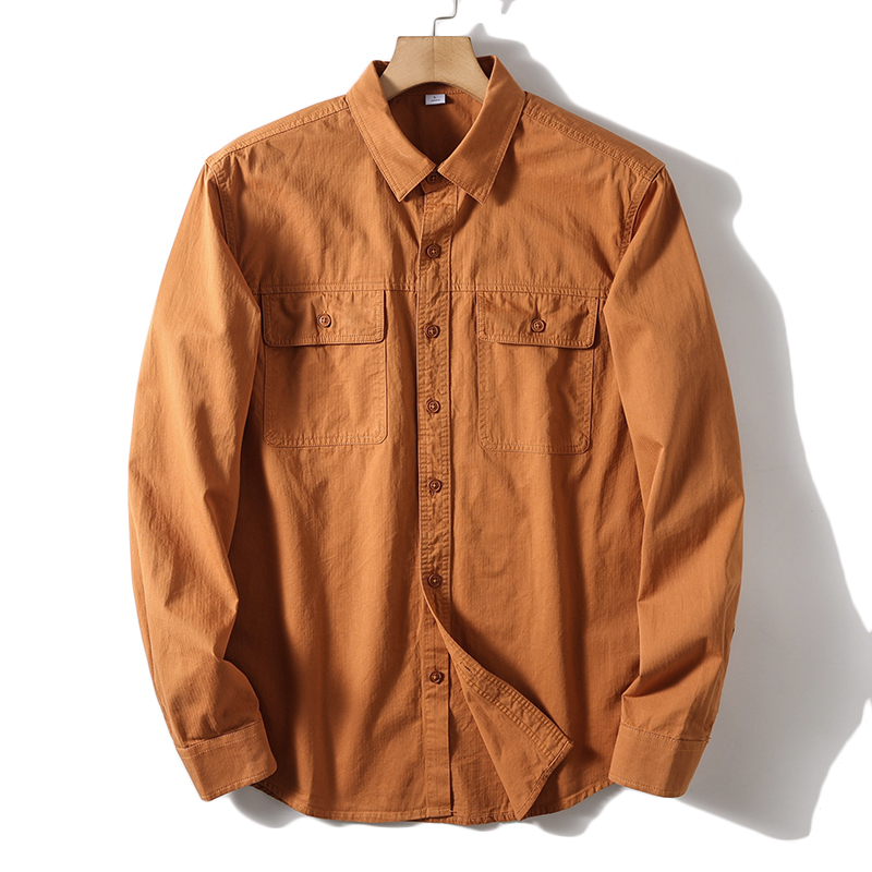 Oxford Cotton Casual Shirt Business - Chemise rétro à manches longues pour