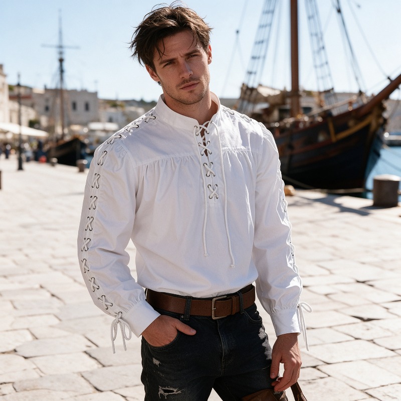 Chemise à lacets de style pira - Medieval Gothic Lace Up Pirate Shirt avis et prix