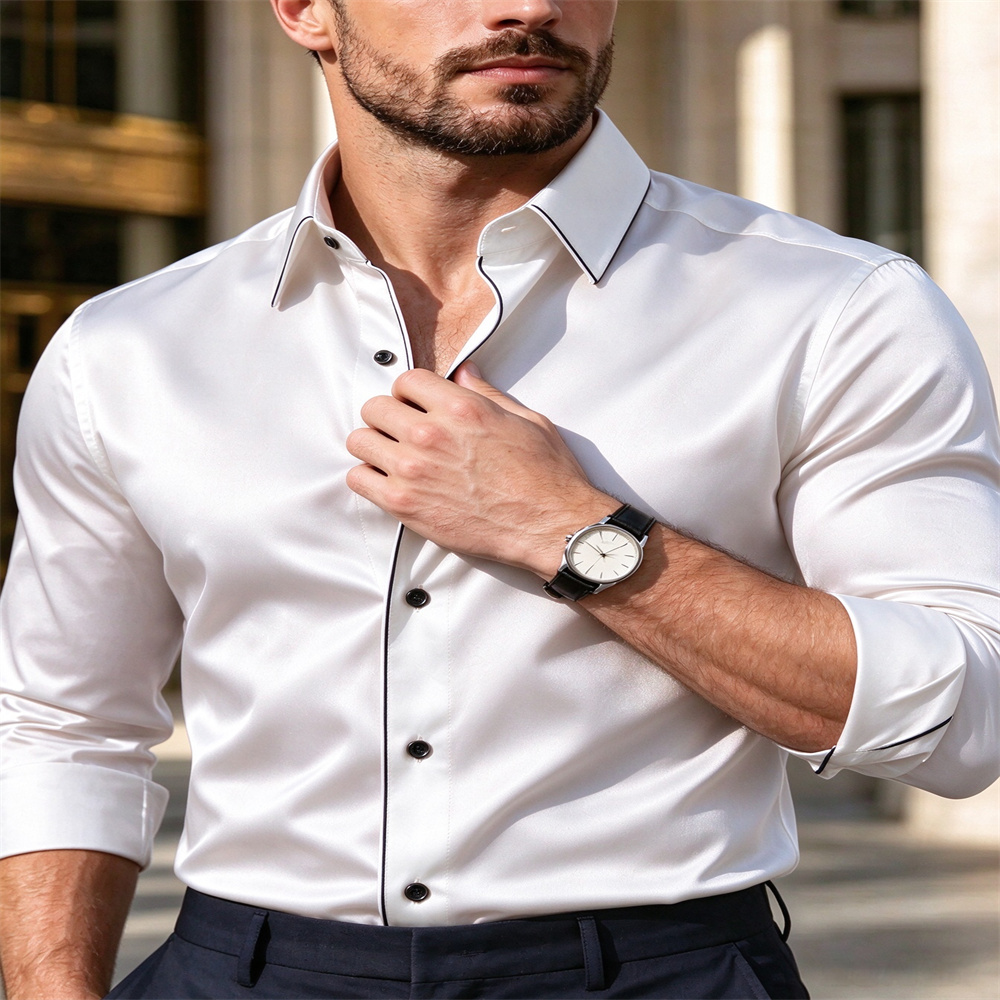 Chemise à manches longues en s - Mens Satin Silk Dress Shirt avis et prix
