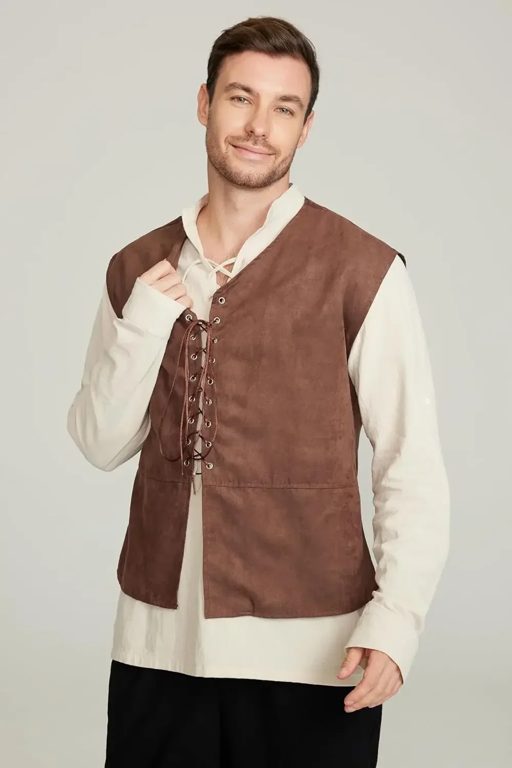 Ensemble 2 pièces : Gilet de p - Medieval Gothic Lace Up Pirate Shirt avis et prix