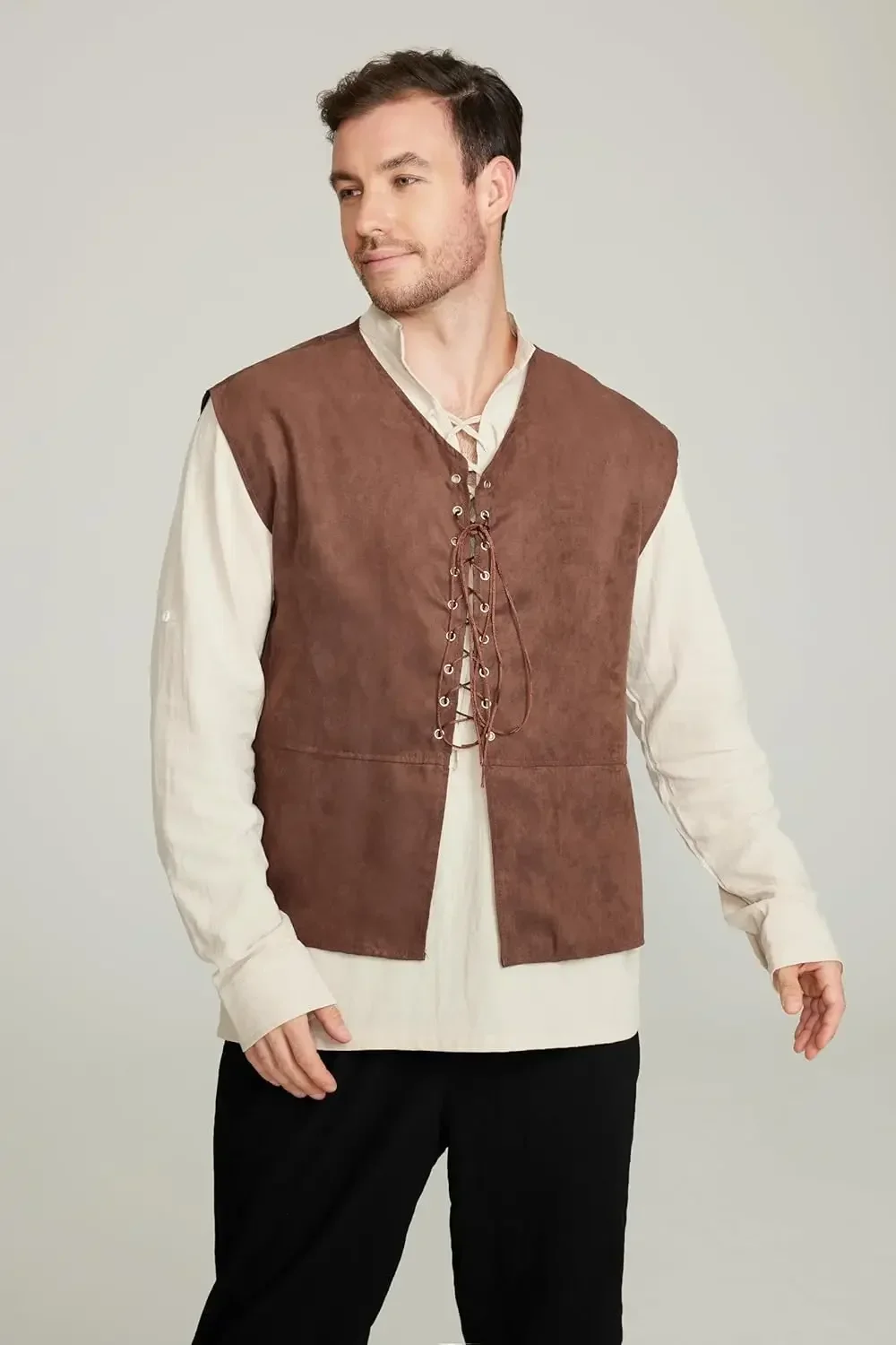 Ensemble 2 pièces : Gilet de p - Medieval Gothic Lace Up Pirate Shirt avis et prix