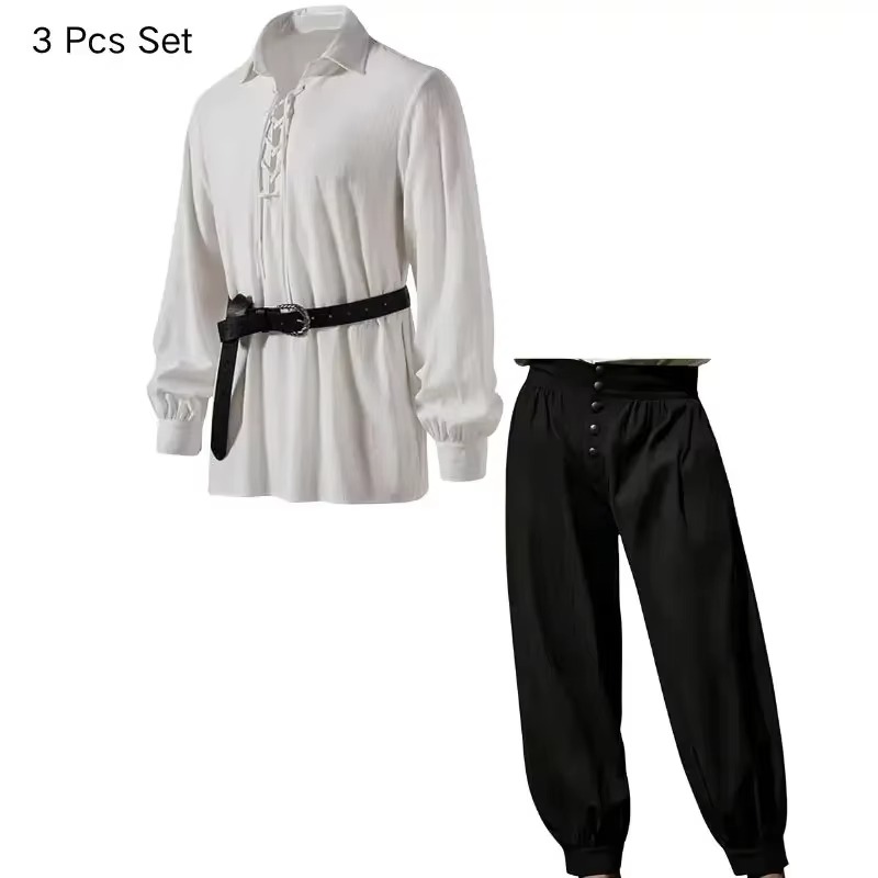 Ensemble de 3 pièces pour homm - Medieval Gothic Lace Up Pirate Shirt avis et prix