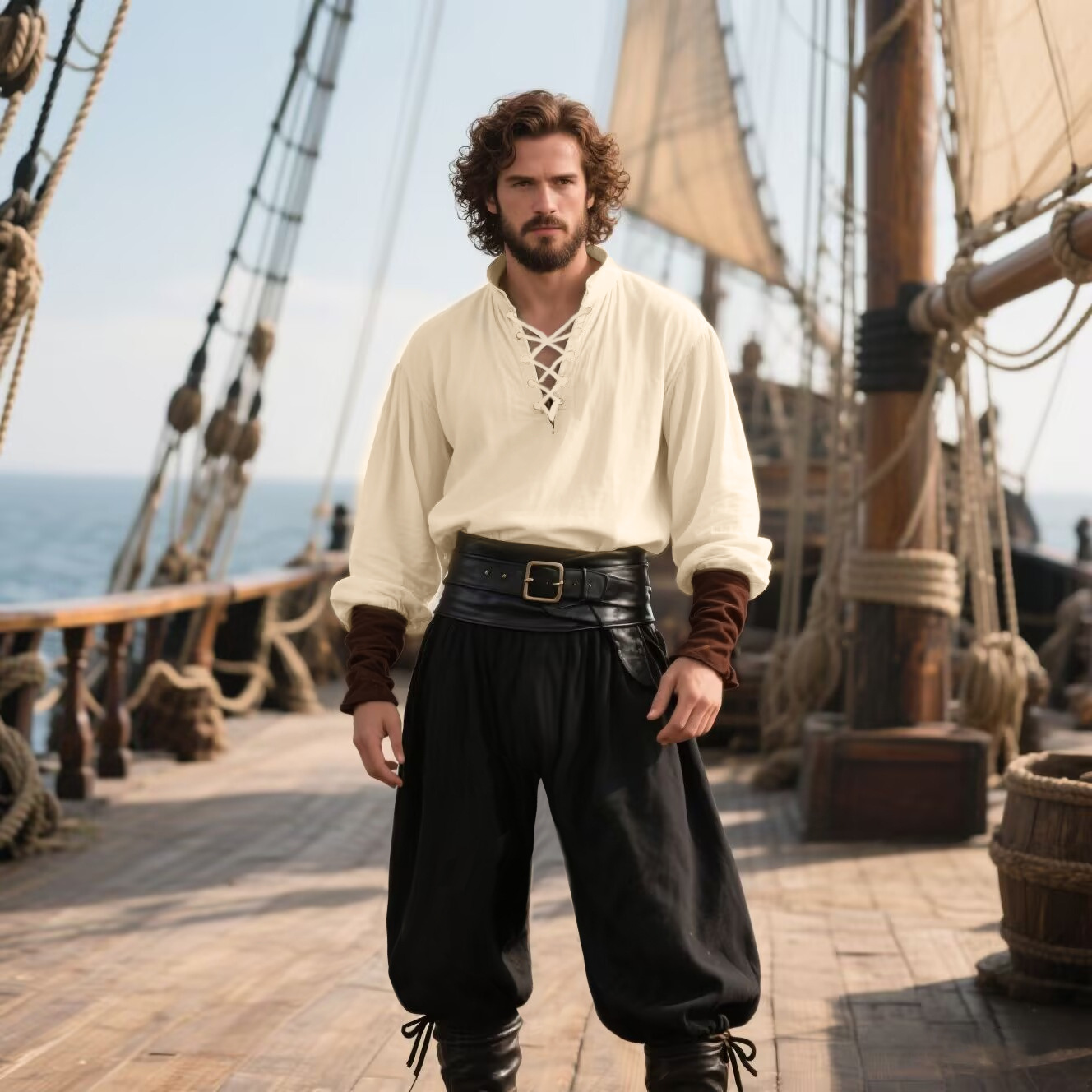 Costume de pirate d'Halloween  - Medieval Gothic Lace Up Pirate Shirt avis et prix